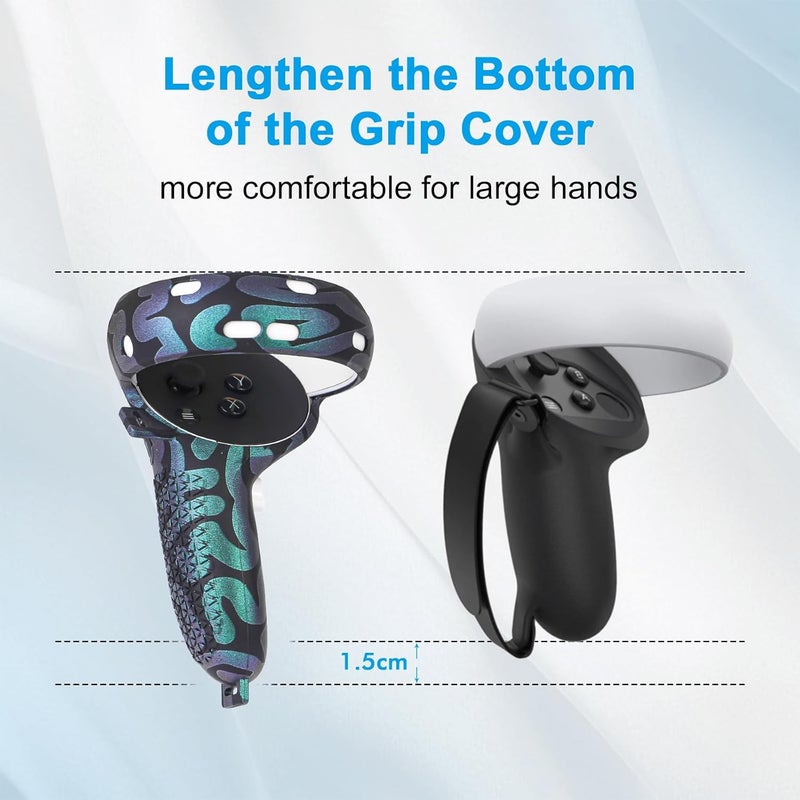 Relohas VR Accessories for Oculus Quest 2, Silicone Set for Meta Quest 2, Include Controller Grip Leather Cover, VR Shell Cover, Face Cover, Lens Cover and 10PCS Disposable Eye Cover(Magical) - Image 2